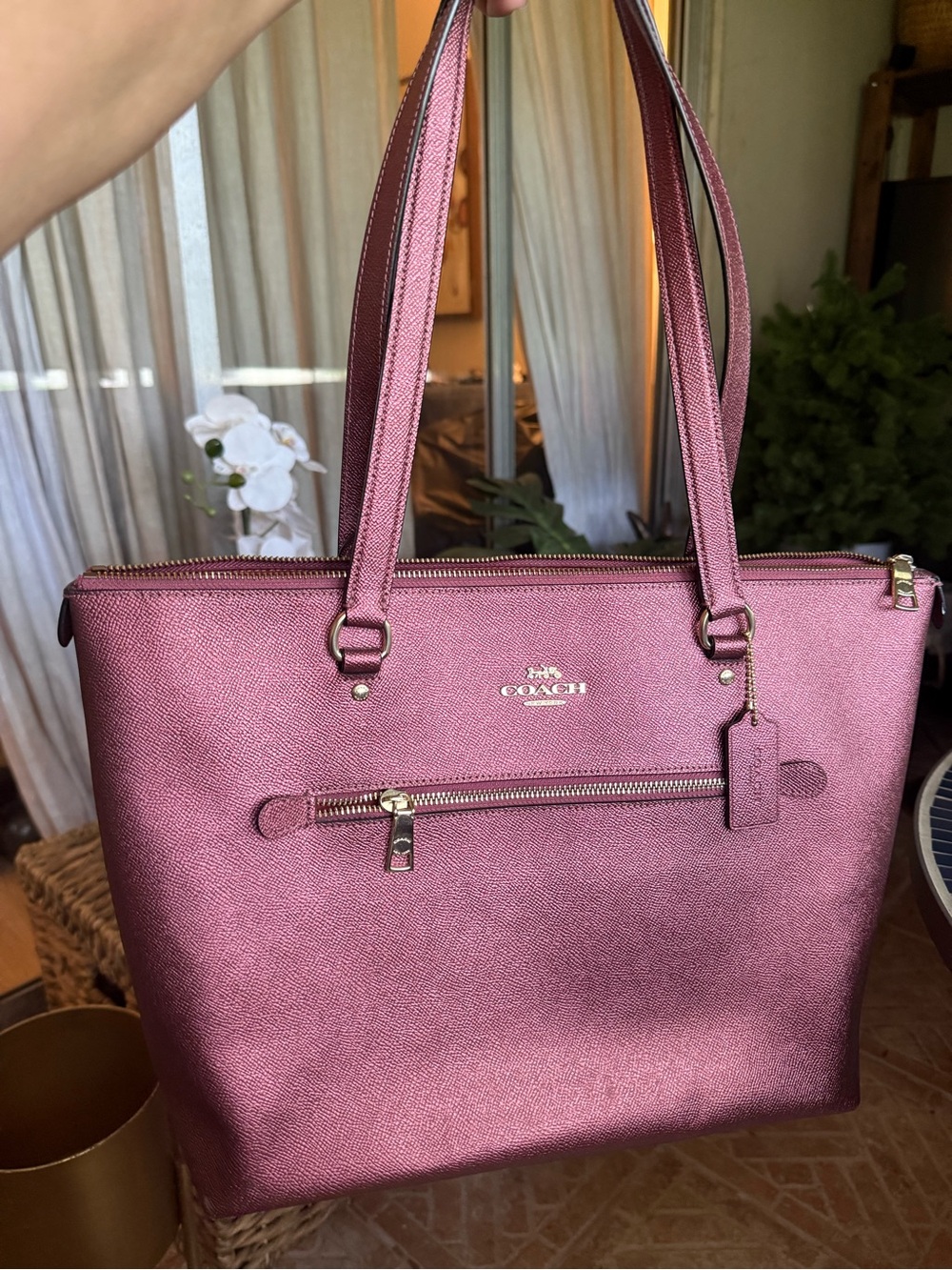 Coach Metallic Rose Burgundy Leather Tote